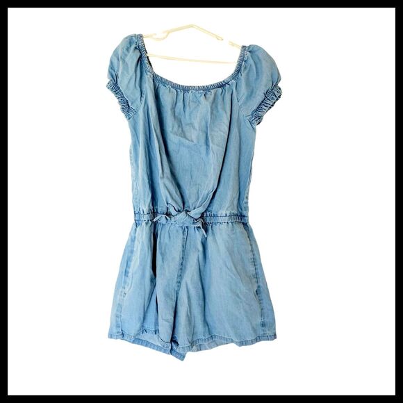 GAP Girl's Soft Chambray Short Puff Sleeve One Piece Romper size 10 12 Years - Picture 1 of 4